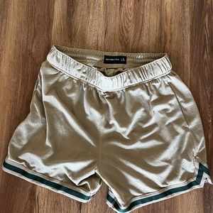Men’s taupe and green sport shorts